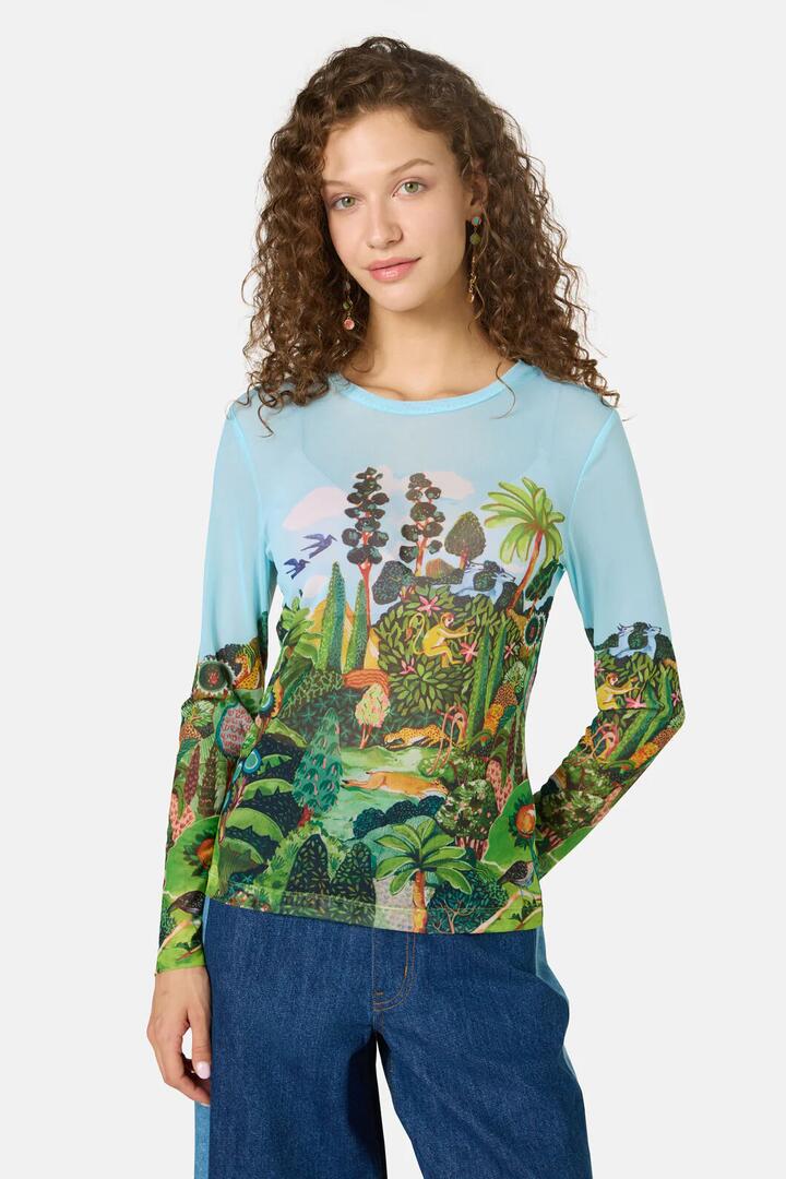 Image of a model wearing Tops. Productname: Royal Garden Mesh Top in Print colour by brand - Gorman