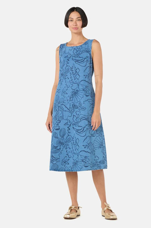 Image of Dresses. Product name - Linework Slip Denim Dress in Print colour by brand - Gorman