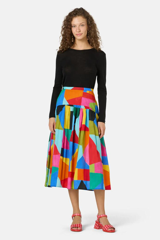 Image of a model wearing Skirts. Productname: Abstract Symphony Midi Skirt in Print colour by brand - Gorman