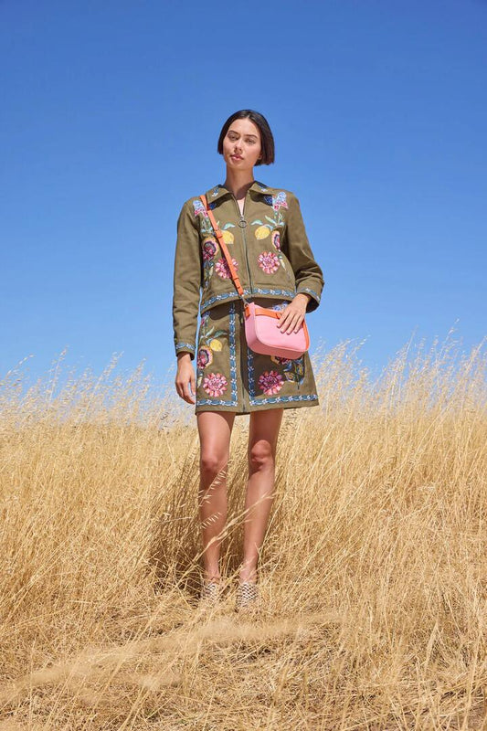 Image of Coats & Jackets. Product name - Floral Symphony Twill Jacket in Khaki colour by brand - Gorman