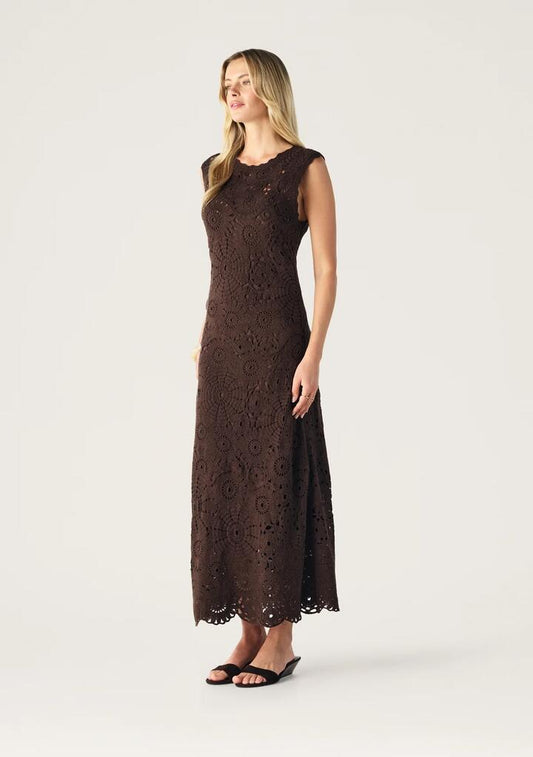 Image of Dresses. Productname: Anouk Crochet Maxi Dress | MOS The Label in Dark Chocolate colour by brand - MOS The Label