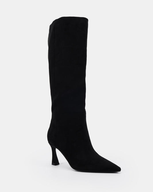 Image of Boots. Productname: Devyn: Black Suede - Women's Boot Low-mid Heel in Black colour by brand - Novo