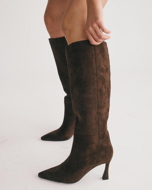 Image of Boots. Productname: Devyn: Espresso Suede - Women's Boot Low-mid Heel in Espresso Suede colour by brand - Novo
