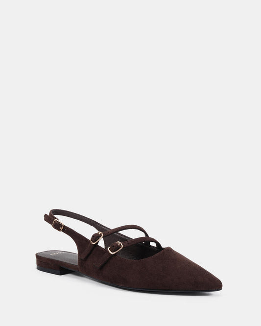 Image of Flats. Productname: Canny Espresso Suede Vegan Flats in Espresso Suede colour by brand - Novo