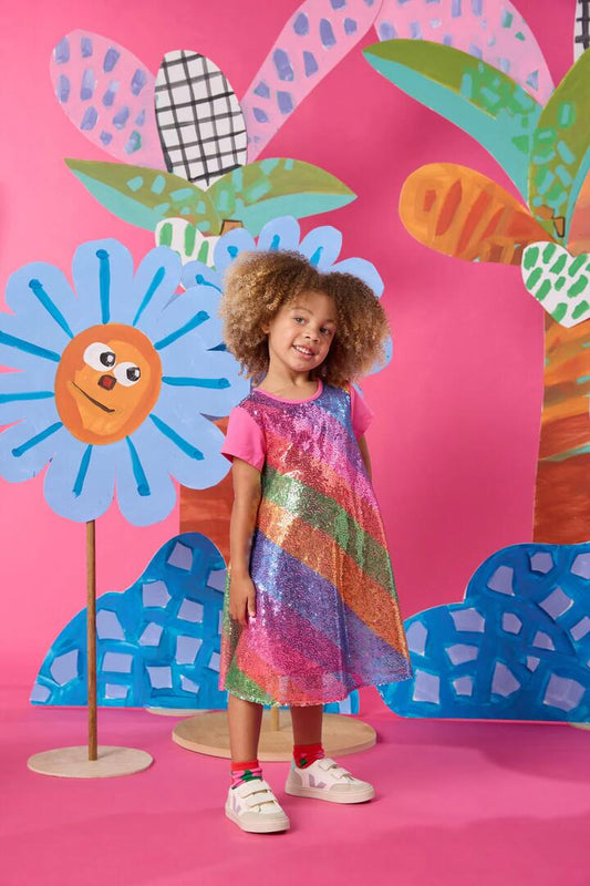 Image of Dresses. Productname: Stripe Sequin Kids Dress in Multi colour by brand - Gorman