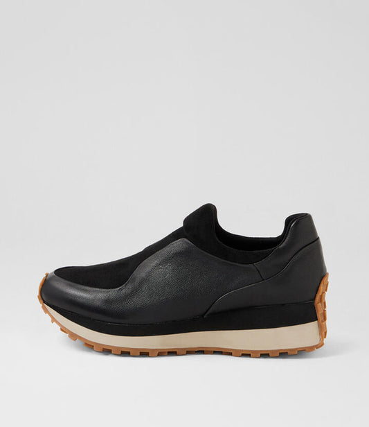 Image of Sneakers. Productname: Sheil Black Leather Stretch Microsuede Sneakers in Black colour by brand - MIDAS