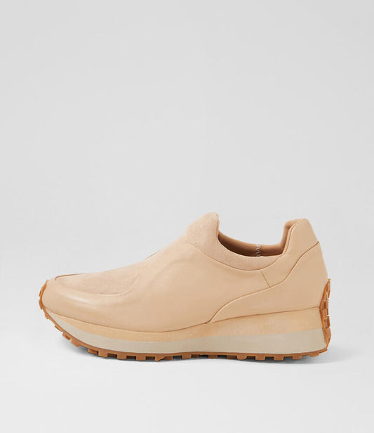 Image of Sneakers. Productname: Sheil Camel Leather Stretch Microsuede Sneakers in Camel colour by brand - MIDAS