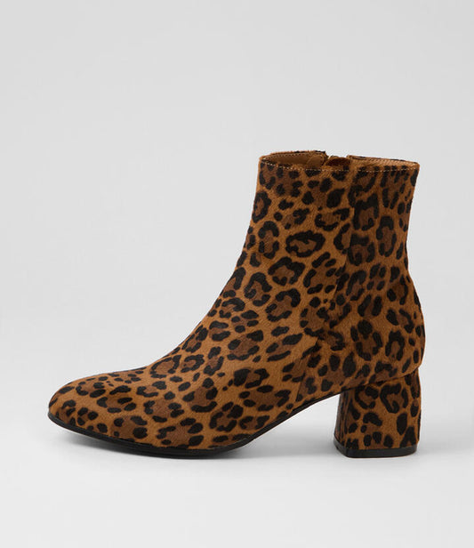 Image of Boots. Productname: Fryes Mid Tan Leopard Pony Ankle Boots in Mid Tan Leopard colour by brand - MIDAS