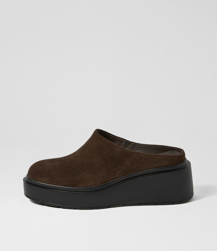 Image of Sandals. Productname: Semille Dark Choc Suede Mules in Dk Choc colour by brand - MOLLINI