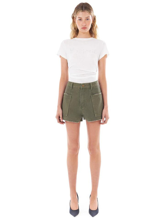 Image of a model wearing Shorts. Productname: Felle Utility Short in Khaki colour by brand - Felle