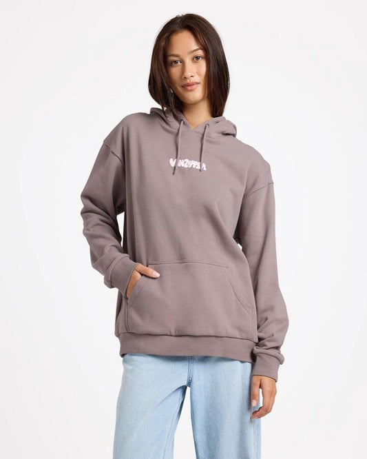 Image of a model wearing Outerwear. Productname: von Zipper Womens Savannah Pullover Hoodie Mushroom - in Mushroom colour by brand - von Zipper