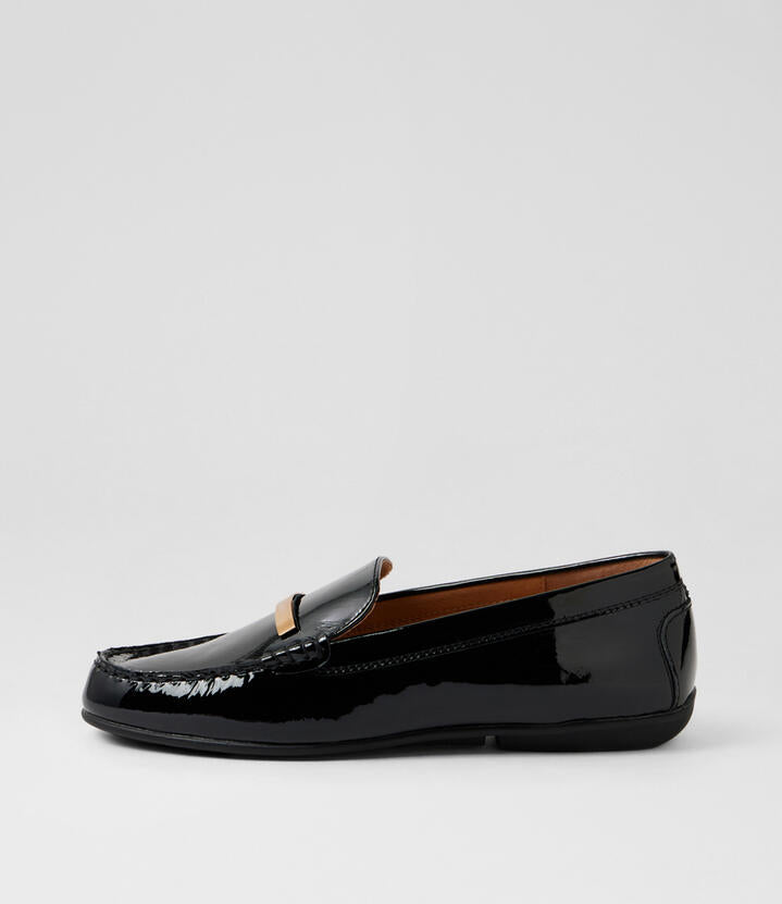 Image of Flats. Productname: Rube Black Patent Leather Loafers in Black colour by brand - MIDAS