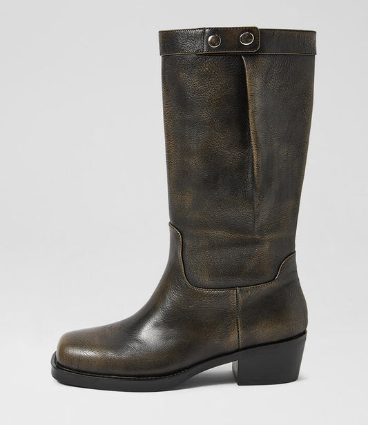 Image of Boots. Product name - Heevan Smokey Black Leather Calf Boots in Smokey Black colour by brand - MOLLINI