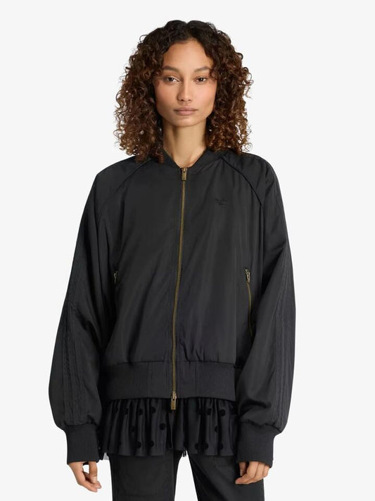 Image of a model wearing Outerwear. Productname: Adidas Layered Bomber Jacket in Black colour by brand - Adidas