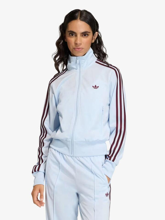 Image of a model wearing Tops. Productname: Adidas Firebird Classic Track Top in Crystal Sky/Maroon colour by brand - Adidas