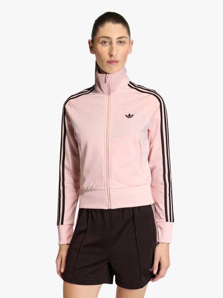 Image of a model wearing Tops. Productname: Adidas Firebird Classic Track Top in Sandy Pink/Aurora Coffee colour by brand - Adidas