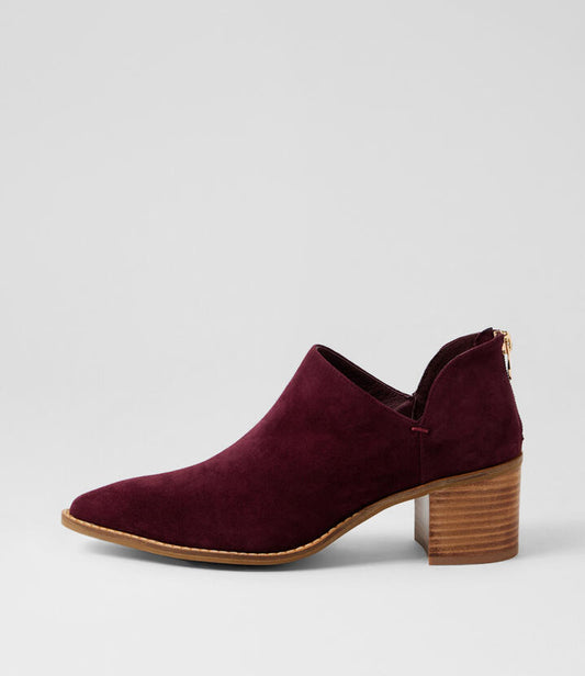 Image of Boots. Productname: Fuego Burgundy Suede Ankle Boots in Burgundy colour by brand - MIDAS
