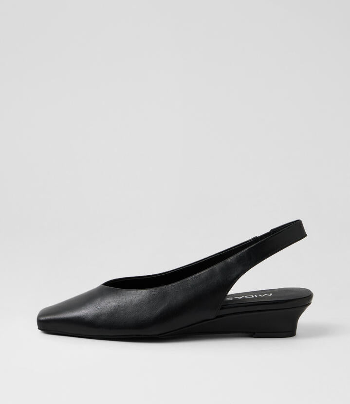 Image of Heels. Productname: Paramore Black Leather Heels in Black colour by brand - MIDAS