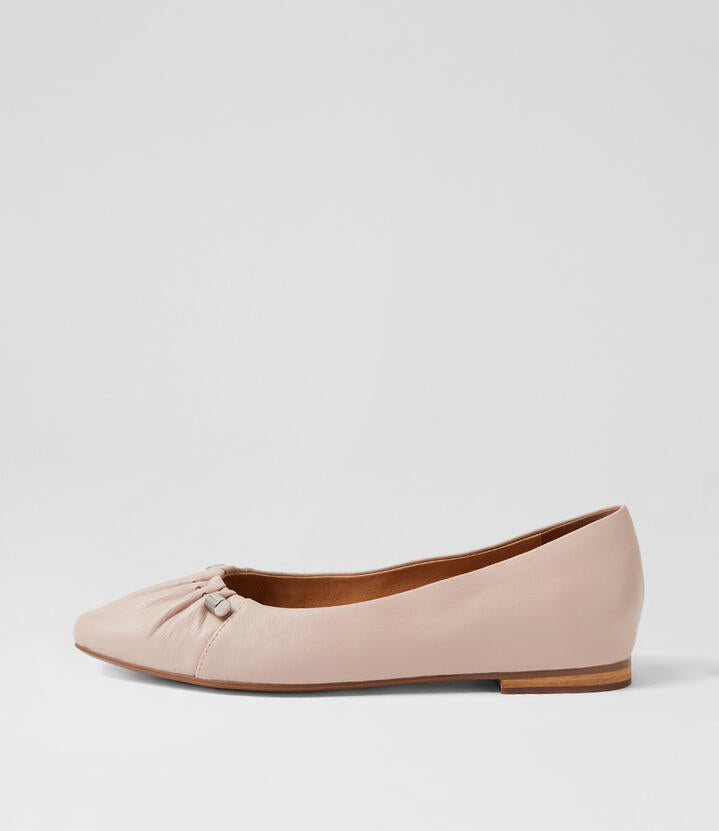Image of Shoes. Productname: Sonnett Nude Leather Flat Shoes in Nude colour by brand - MIDAS