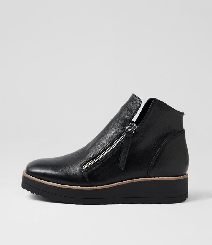 Image of Boots. Productname: Ditta Black Leather Ankle Boots in Black-Black Sole colour by brand - MIDAS