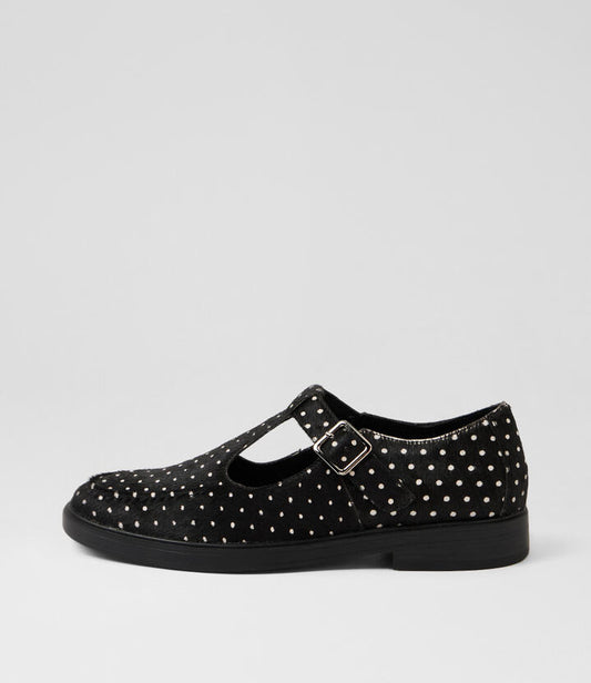 Image of Shoes. Productname: Salonge Polka Dot Pony Flat Shoes in Polka Dot colour by brand - MIDAS