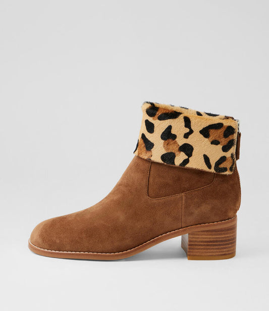 Image of Boots. Productname: Remminy Light Choc Caramel Leopard Leather Ankle Boots in Lt Choc-Caramel Leopard colour by brand - MIDAS