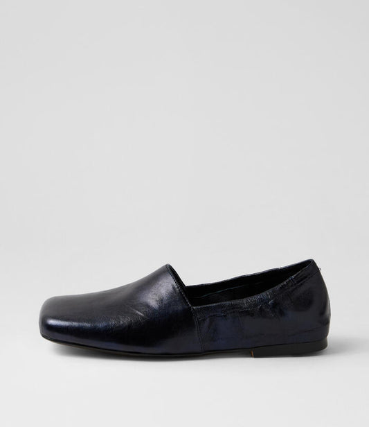 Image of Shoes. Productname: Adapt Navy Polish Leather Flat Shoes in Navy Polish colour by brand - MIDAS
