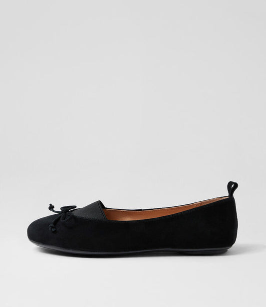 Image of Shoes. Productname: Beckit Black Suede Ballet Flats in Black colour by brand - MIDAS