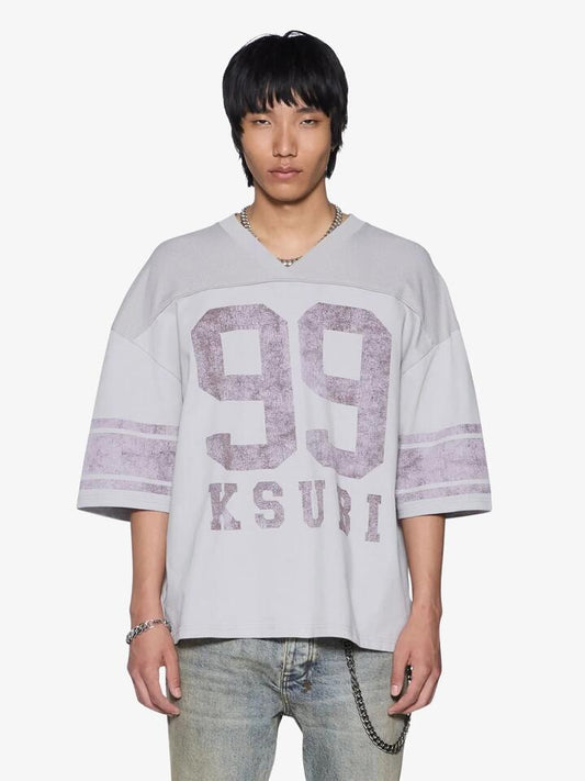 Image of a model wearing Tops. Productname: Ksubi Halftime Ss Duke Jersey in Krete Fade colour by brand - Ksubi