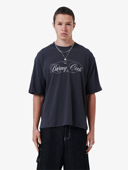 Image of T-Shirts. Productname: Barney Cools Script Tee in Aged Black colour by brand - Barney Cools