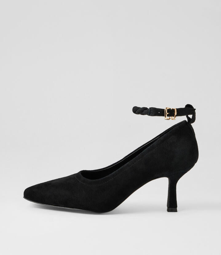 Image of Heels. Productname: Alonni Black Suede Pump Heels in Black colour by brand - MOLLINI