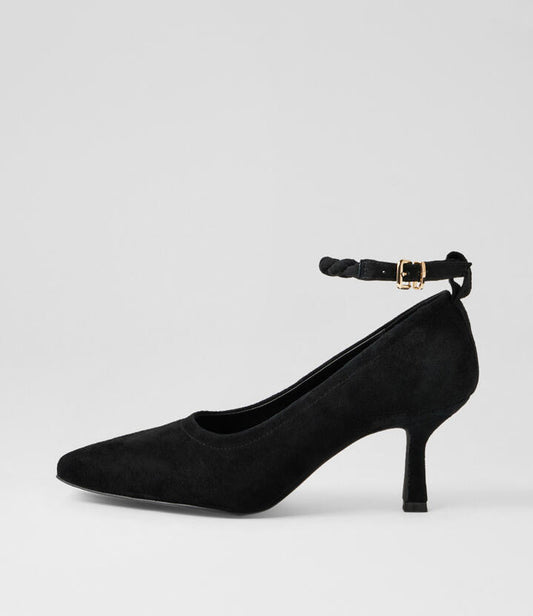 Image of Heels. Productname: Alonni Black Suede Pump Heels in Black colour by brand - MOLLINI
