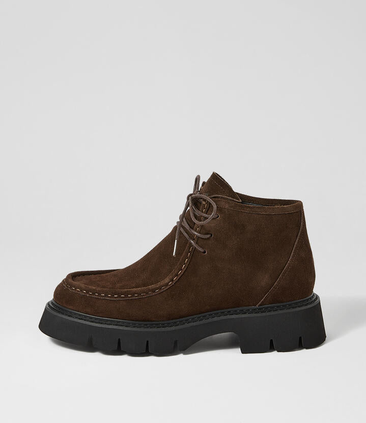 Image of Shoes. Productname: Kuire Dark Brown Suede Flat Shoes in Dk Brown colour by brand - MOLLINI