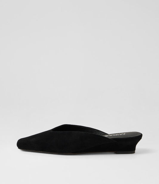 Image of Sandals. Productname: Pocan Black Suede Mules in Black colour by brand - MIDAS