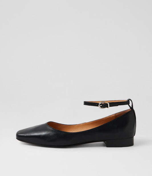 Image of Flats. Productname: Dulche Black Leather Loafers in Black colour by brand - MIDAS