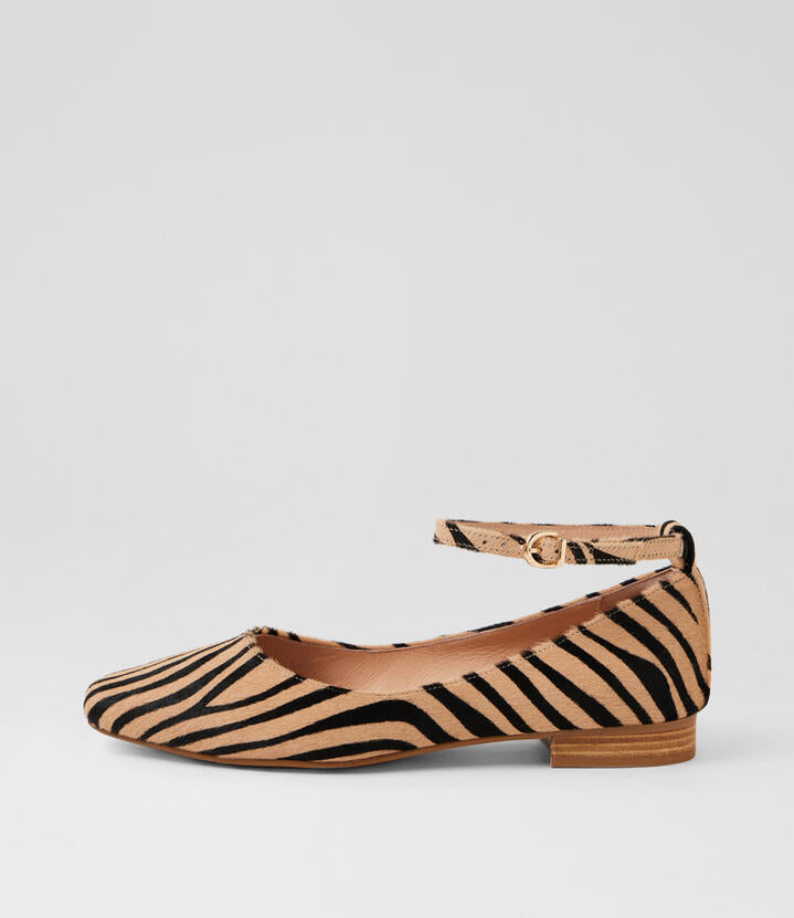 Image of Flats. Productname: Dulche Nude Zebra Pony Loafers in Nude Zebra colour by brand - MIDAS