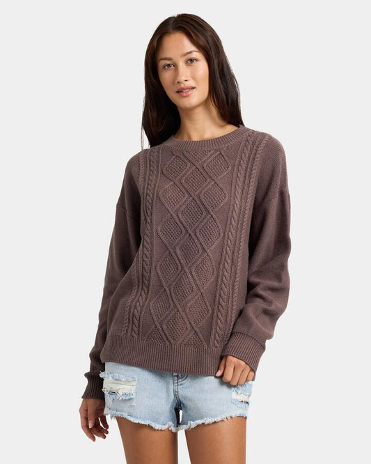 Image of a model wearing Outerwear. Productname: nunui Womens Castiel Sweatshirt Truffle - in Truffle colour by brand - Nunui