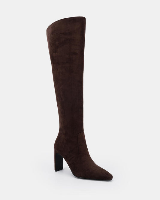 Image of Boots. Productname: Kiyomi: Espresso Suede - Women's Boot High Heel in Espresso Suede colour by brand - Novo