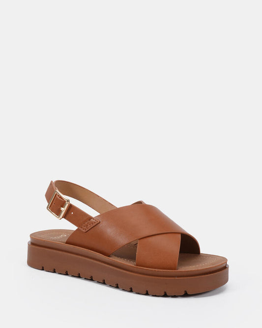 Image of Flats. Productname: Tune: Caramel - Women's Strappy - Flat in Caramel colour by brand - Novo