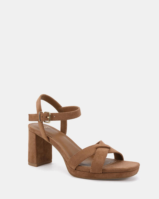 Image of Heels. Productname: Minny: Caramel Suede - Women's Strappy - High Heel in Caramel Suede colour by brand - Novo