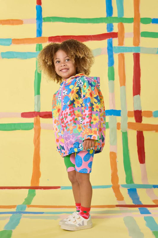 Image of a model wearing Rain Coats. Product name - Patchy Floral Kids Raincoat in Multi colour by brand - Gorman