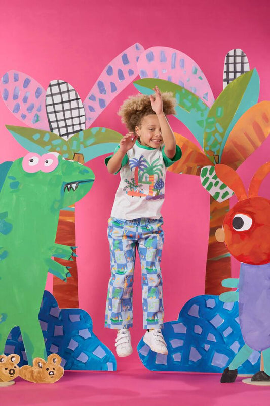 Image of a model wearing Pants. Product name - Walking Mates Kids Pants in Denim colour by brand - Gorman