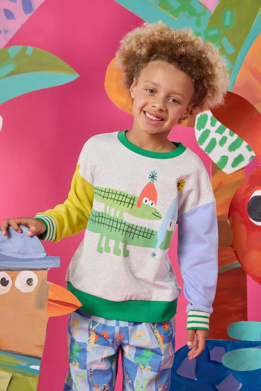 Image of a model wearing Outerwear. Productname: Snappy Kids Sweater in Multi colour by brand - Gorman
