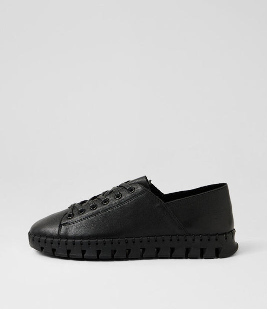 Image of Sneakers. Productname: Koa Black Leather Sneakers in Black-Black Sole colour by brand - MIDAS