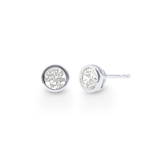 Image of Earrings. Productname: Bezel Stud Earrings with Cubic Zirconia in Sterling Silver in colour by brand - Bevilles