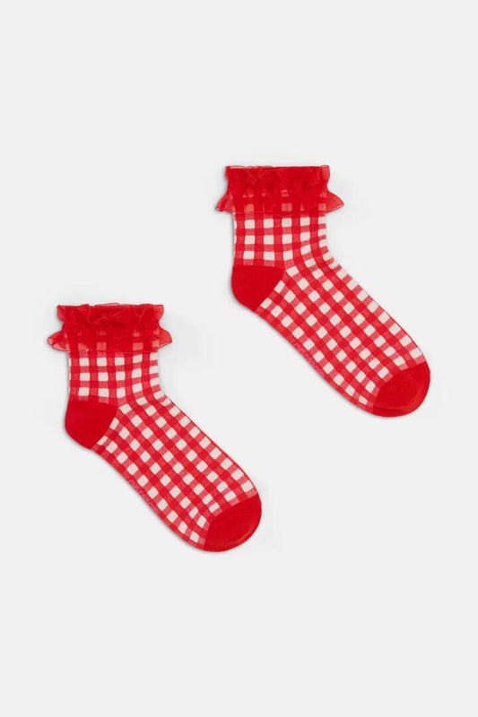 Image of Socks. Productname: Red Gingham Ruffle Sock in Multi colour by brand - Gorman
