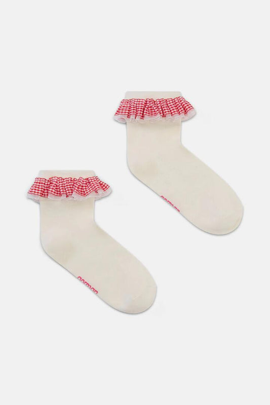Image of Socks. Productname: Cream Gingham Ruffle Sock in Multi colour by brand - Gorman
