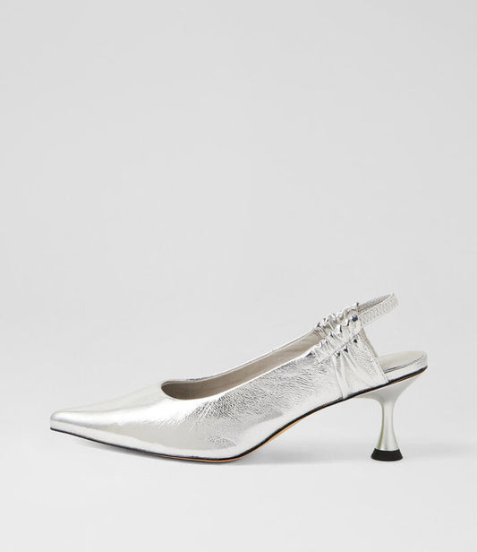 Image of Heels. Productname: Fikel Silver Foil Leather Pump Heels in Silver Foil colour by brand - MOLLINI