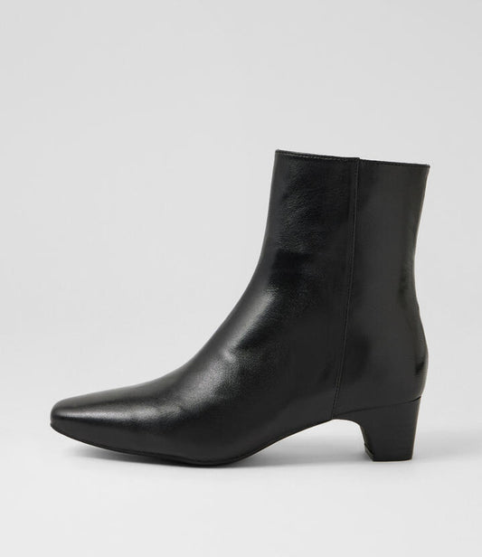 Image of Boots. Productname: Gravitas Black Leather Ankle Boots in Black-Black Heel colour by brand - MIDAS