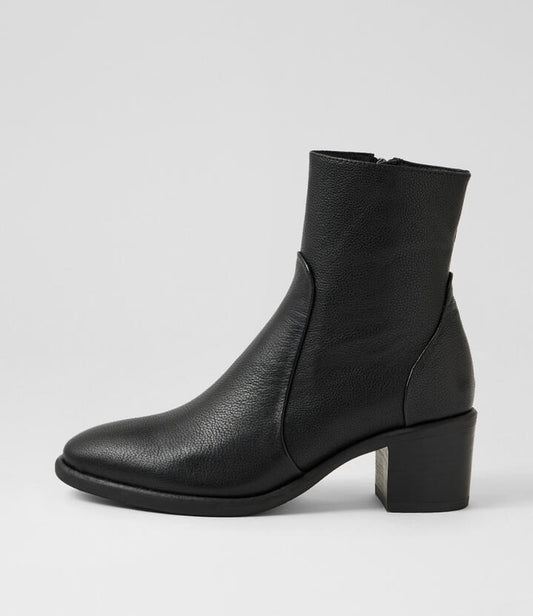 Image of Boots. Productname: Elate Black Leather Ankle Boots in Black colour by brand - MIDAS